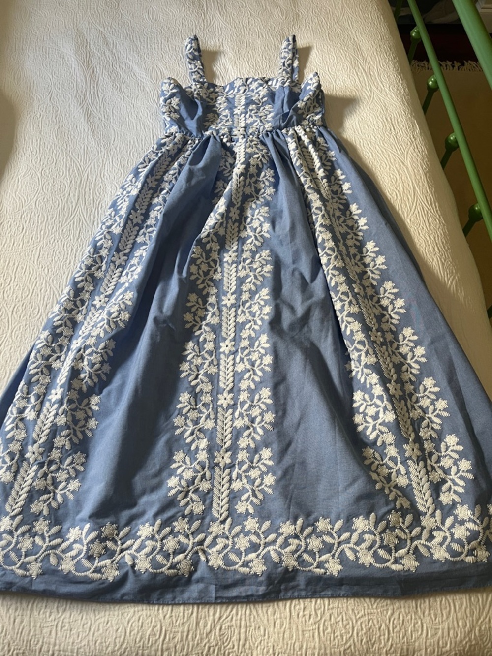 Julia Jordan Oxford Blue Maxi Dress with White Embroidery & Pockets, Size 8